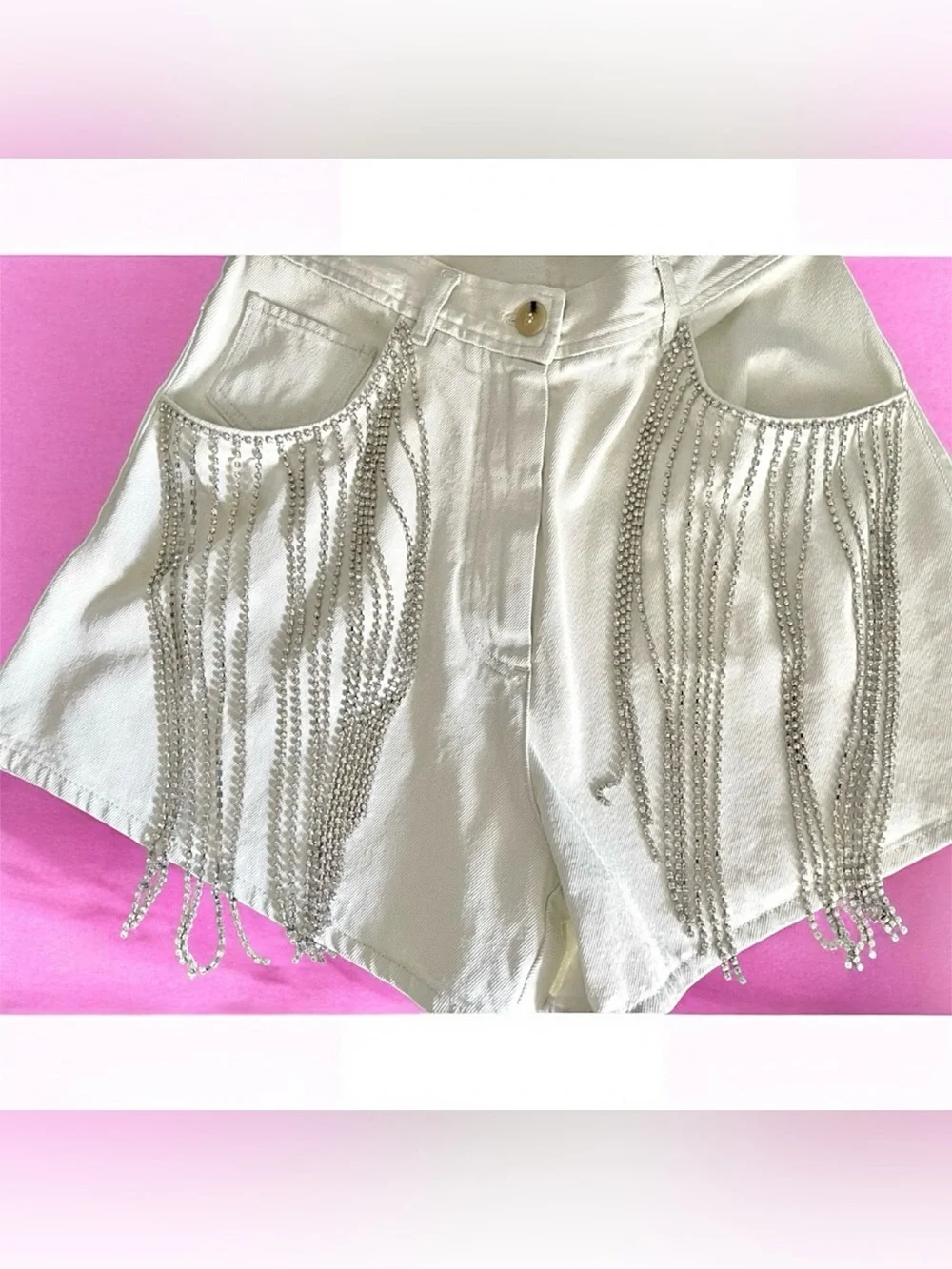 Forte Forte Denim Shorts Crystal Strass Fringe/High waisted/New/ItalianDesigner